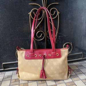 Dooney & Bourke Satchel Canvas With Tassel Red/Tan Midsized EUC